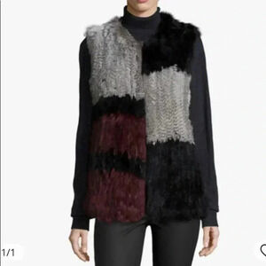 Neiman Marcus Cusp Authentic Rabbit Fur Color block Vest